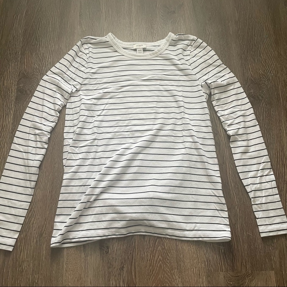 J. Crew Black & White Stripe Long-Sleeve Athleisure Tie-Back Tee Size XXS